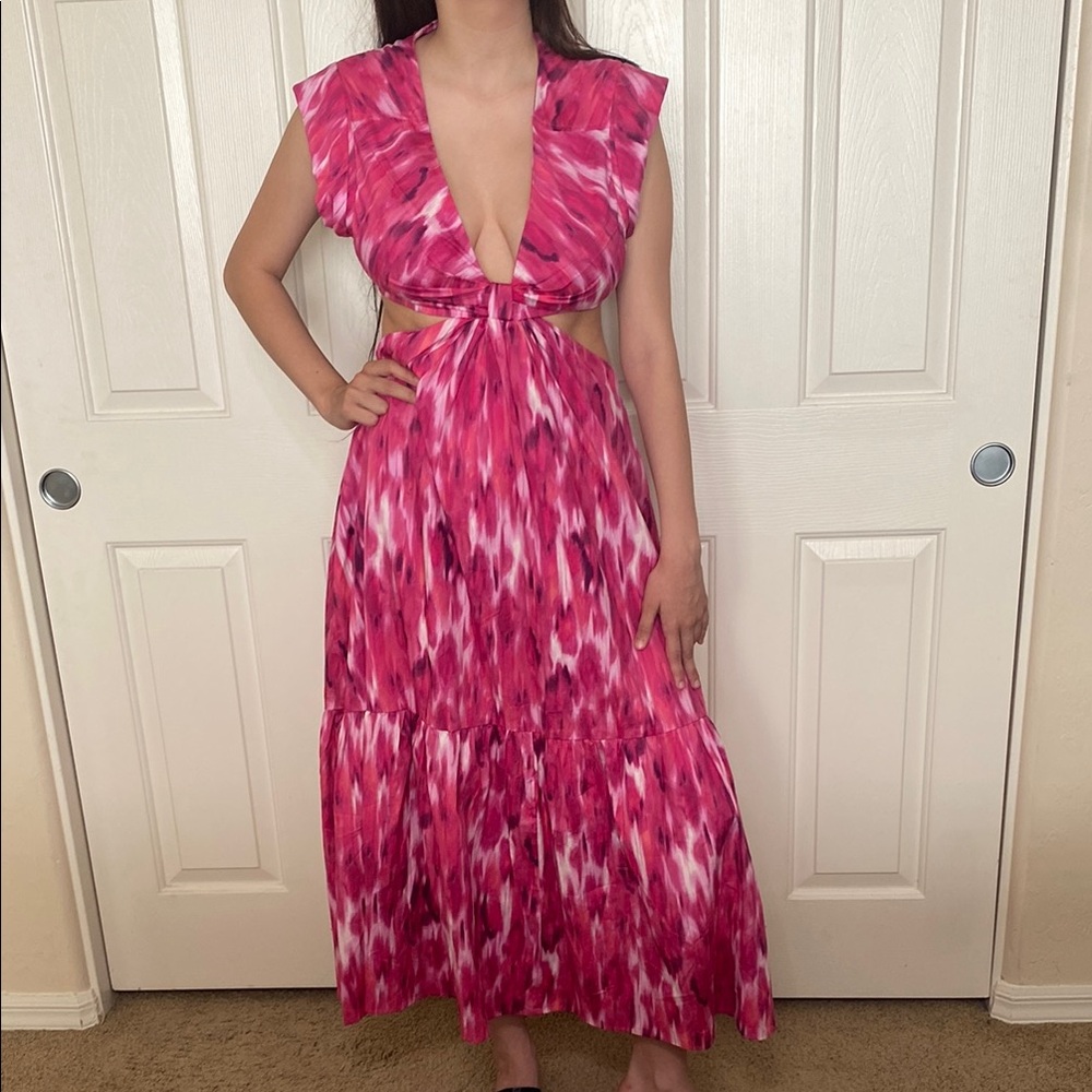 Jason Wu Pink and White Cut-Out Satin Midi Halter Sundress size Medium
